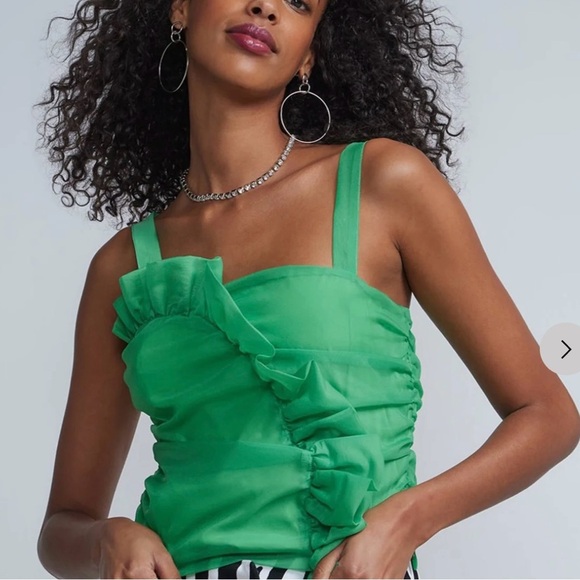 Beautiful Green Sleeveless Ruched Ruffle Top - Picture 1 of 4